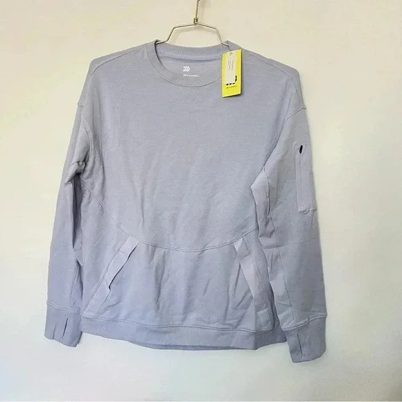 All In Motion French Terry Crew Neck Sweatshirt Size Small Lavender Thumbhole - Picture 2 of 6